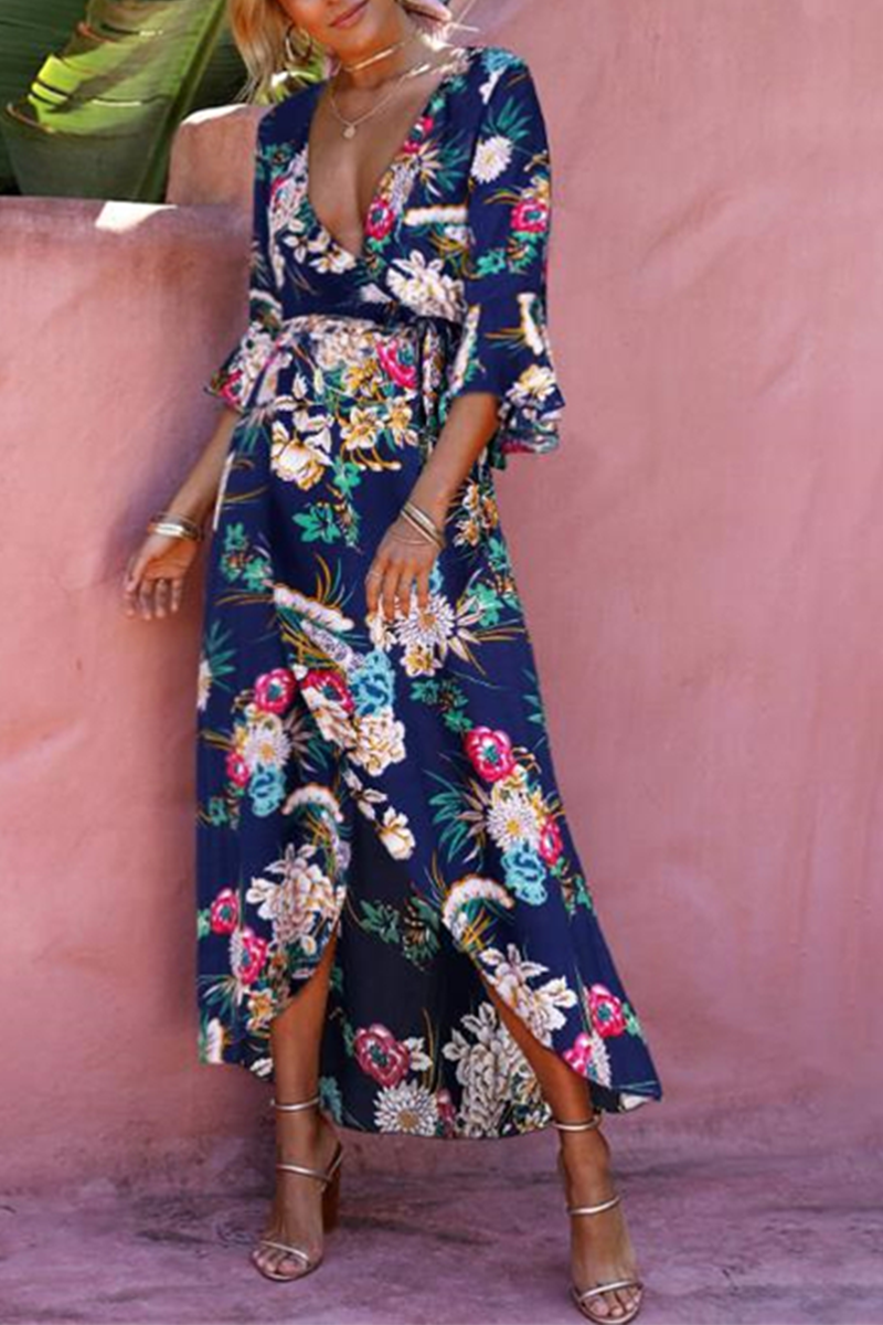 Print Split Joint V Neck Printed Dresses£¨3 colors£© Ins Street