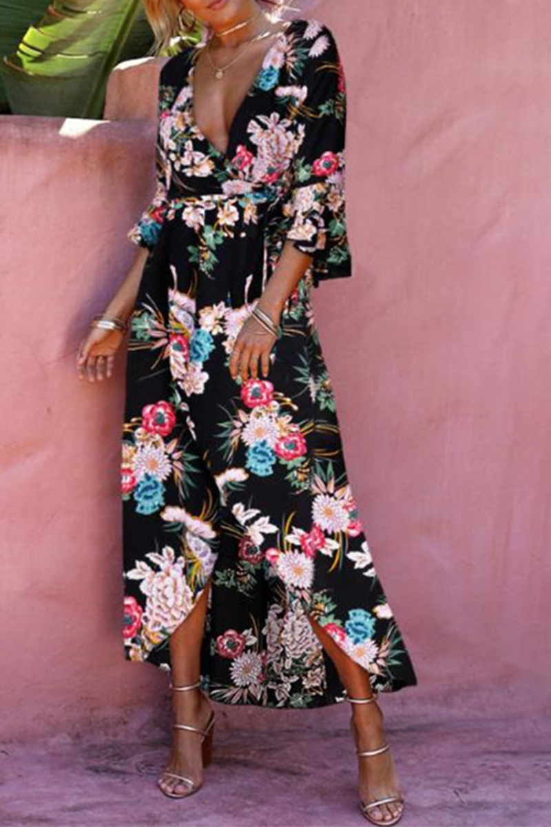 Print Split Joint V Neck Printed Dresses£¨3 colors£© Ins Street