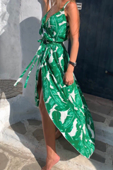Print Patchwork Spaghetti Strap Waist Skirt Dresses Ins Street