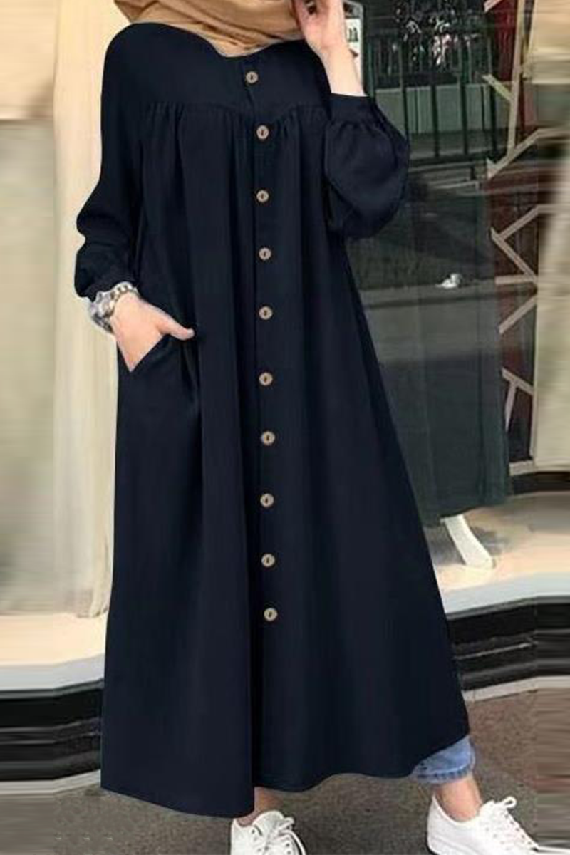 Solid Buckle Mandarin Collar Shirt Dresses(5 colors) Ins Street