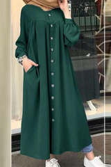 Solid Buckle Mandarin Collar Shirt Dresses(5 colors) Ins Street