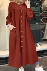 Solid Buckle Mandarin Collar Shirt Dresses(5 colors) Ins Street