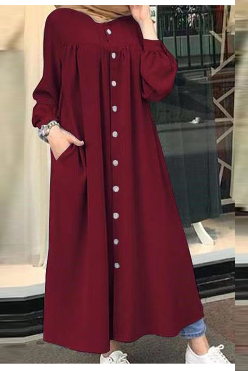 Solid Buckle Mandarin Collar Shirt Dresses(5 colors) Ins Street