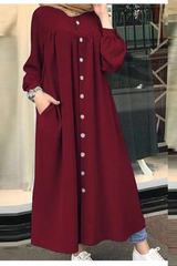 Solid Buckle Mandarin Collar Shirt Dresses(5 colors) Ins Street