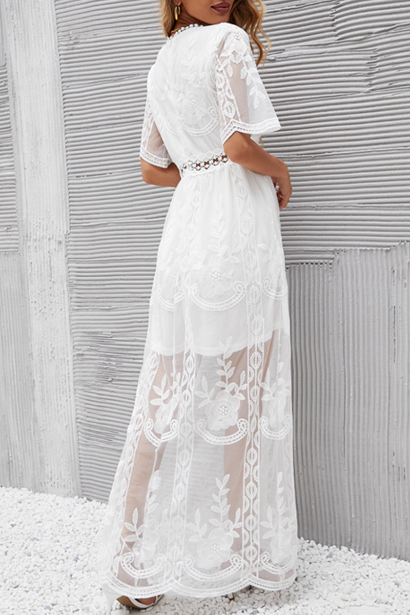 Solid Lace V Neck Lace Dresses Ins Street
