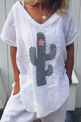 Print Split Joint V Neck T-Shirts(5 colors) Ins Street