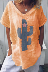 Print Split Joint V Neck T-Shirts(5 colors) Ins Street