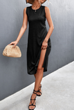 Solid Patchwork O Neck Straight Dresses Ins Street