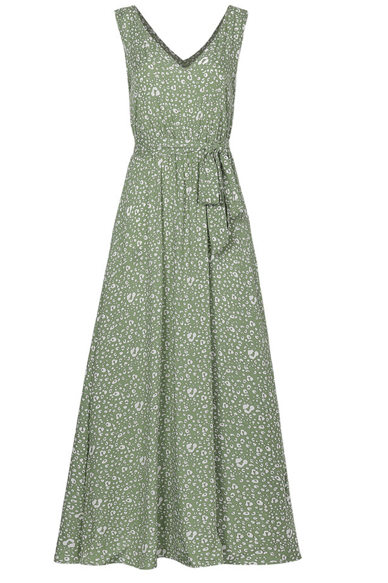 Casual Leopard Patchwork V Neck A Line Dresses Ins Street