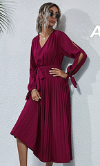 Josefa Satin Pleated Midi Dress - Wine - FINAL SALE Ins Street