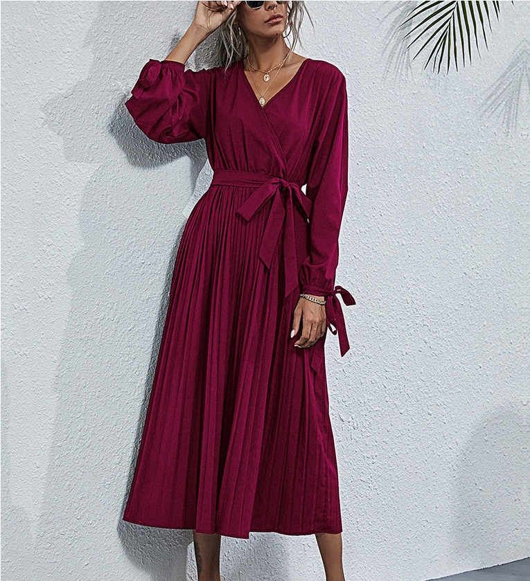 Josefa Satin Pleated Midi Dress - Wine - FINAL SALE Ins Street