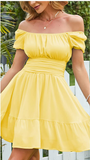 Leroy Linen Blend Puff Sleeve Babydoll Dress - Yellow Ins Street