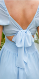 Leroy Linen Blend Puff Sleeve Babydoll Dress - Light Blue Ins Street