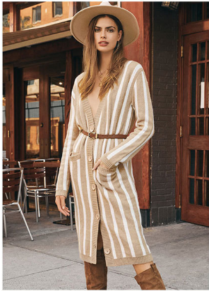 Naja Pocketed Striped Duster Cardigan Ins Street