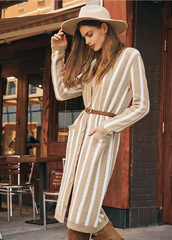 Naja Pocketed Striped Duster Cardigan Ins Street