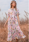 PREORDER - Quiet Escape Floral Pleated Midi Dress - Ivory Ins Street