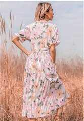 PREORDER - Quiet Escape Floral Pleated Midi Dress - Ivory Ins Street