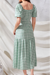 Rye Puff Sleeve Gingham Midi Dress - Hunter Green Ins Street