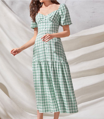 Rye Puff Sleeve Gingham Midi Dress - Hunter Green Ins Street