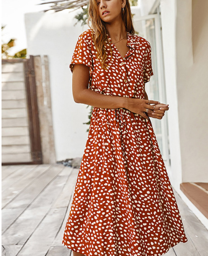Sherry Spotted Button Down Midi Dress Ins Street