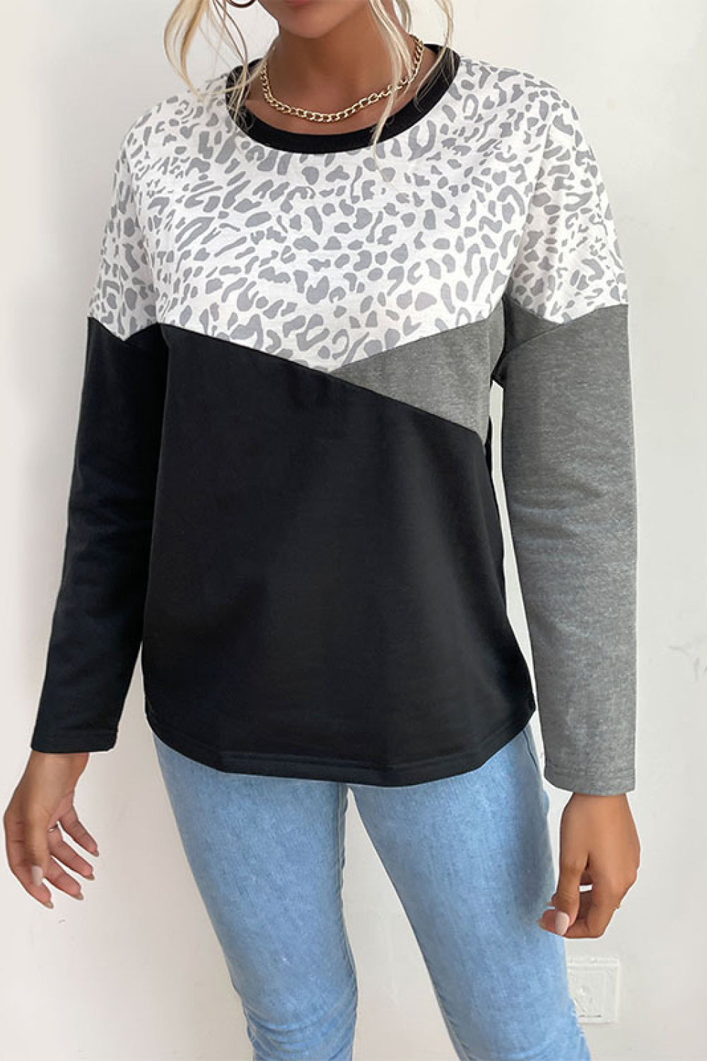 Leopard Color Block Pullover Ins Street