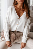 White Button Down V-Neck Cardigan with Cable Knit Sleeves Ins street