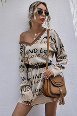 Letter Print Distressed Hem Sweater Dress Ins Street