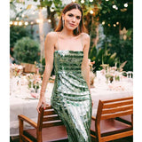 Aleena Satin Striped Cutout Midi Dress - Green DEE-001