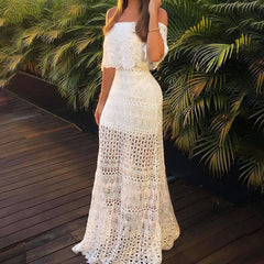 Pascal Tiered Crochet Lace Midi Dress - White Ins Street