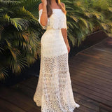 Pascal Tiered Crochet Lace Midi Dress - White Ins Street