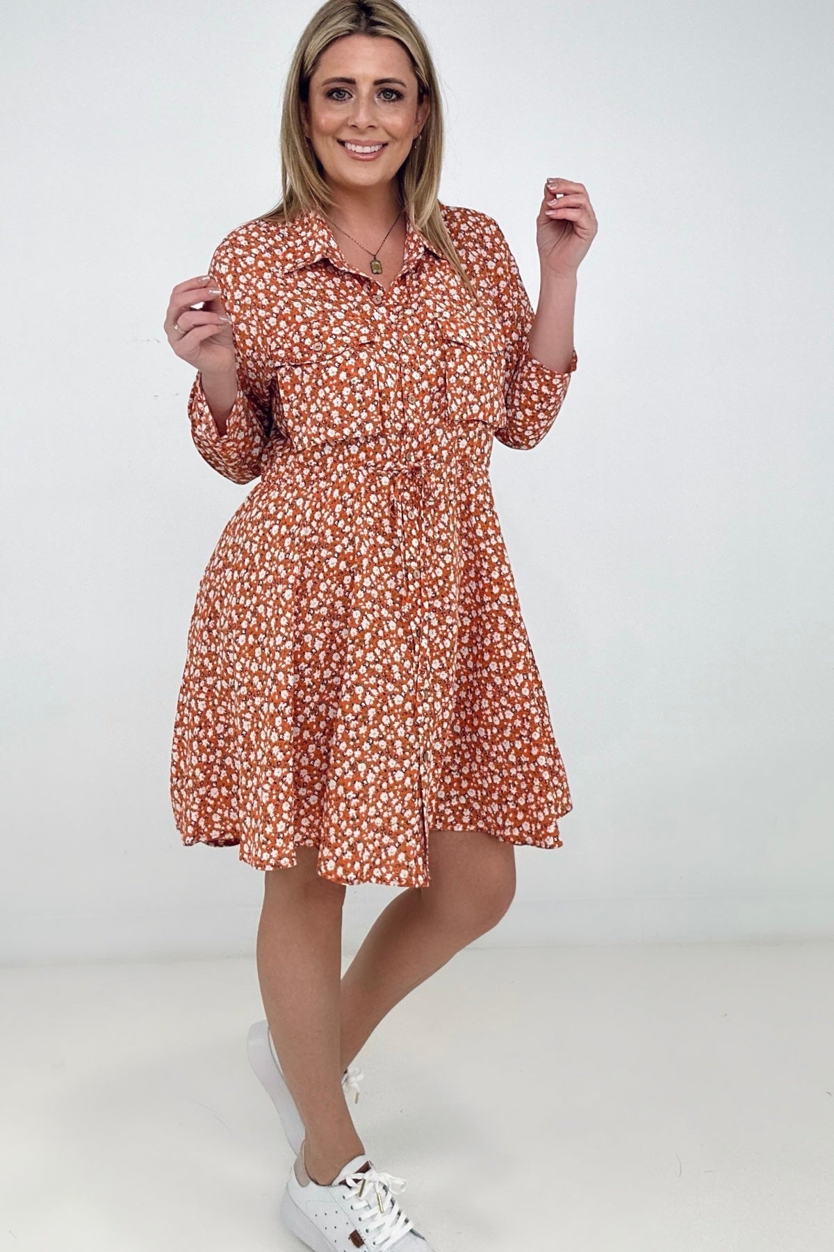 Easel Floral Printed Button Down Shirt Dress Kiwidrop