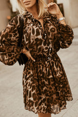 Leopard Buttoned Balloon Sleeve Dress Ins Street