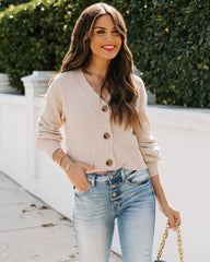 Fallon Button Front Crop Knit Cardigan - Oatmeal - FINAL SALE Ins Street