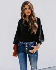 No Effort Puff Sleeve Button Down Blouse - Black Ins Street