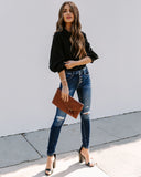 No Effort Puff Sleeve Button Down Blouse - Black Ins Street