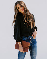 No Effort Puff Sleeve Button Down Blouse - Black Ins Street