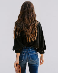 No Effort Puff Sleeve Button Down Blouse - Black Ins Street