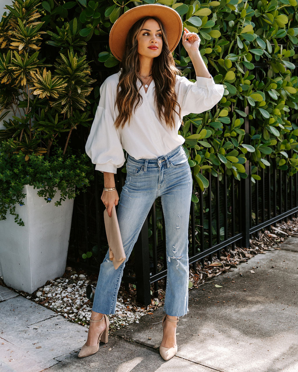 No Effort Puff Sleeve Button Down Blouse - White Ins Street