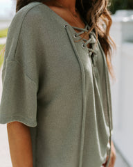 Tundra Lace Up Knit Top - Olive POL-001