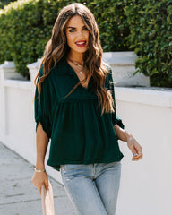 Tabitha Satin Babydoll Blouse - Hunter Green Ins Street