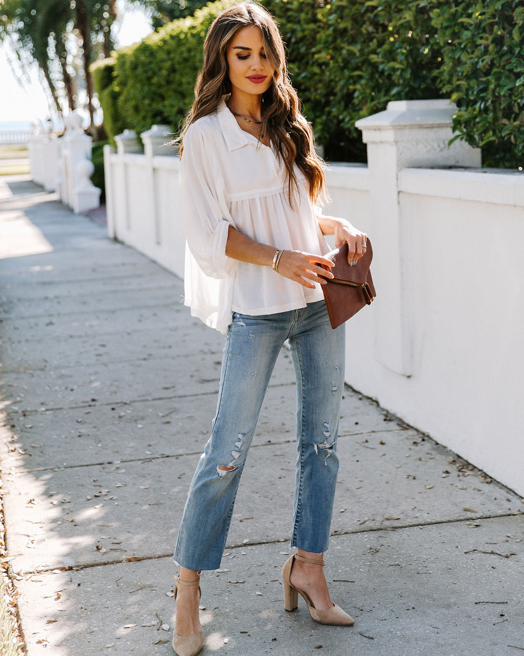 Tabitha Satin Babydoll Blouse - Ivory Ins Street