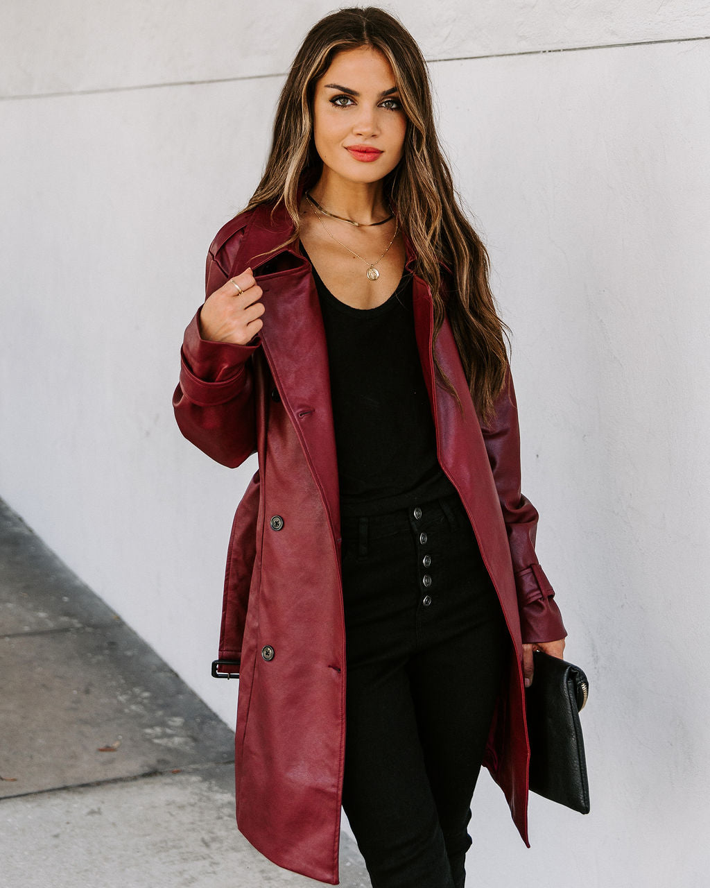 Valentin Pocketed Faux Leather Trench Coat - FINAL SALE ON T-001