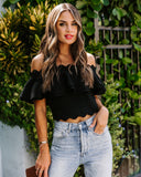 Taine Off The Shoulder Scalloped Crop Top - Black