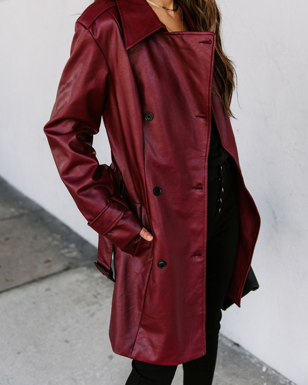 Valentin Pocketed Faux Leather Trench Coat - FINAL SALE ON T-001