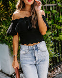Taine Off The Shoulder Scalloped Crop Top - Black Ins Street