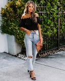 Taine Off The Shoulder Scalloped Crop Top - Black Ins Street