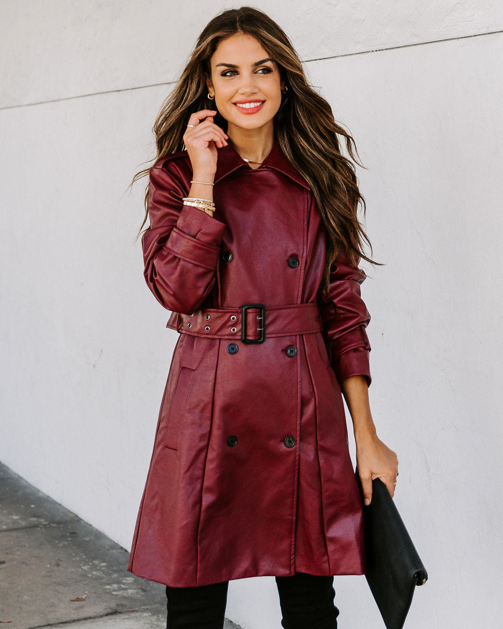 Valentin Pocketed Faux Leather Trench Coat - FINAL SALE ON T-001