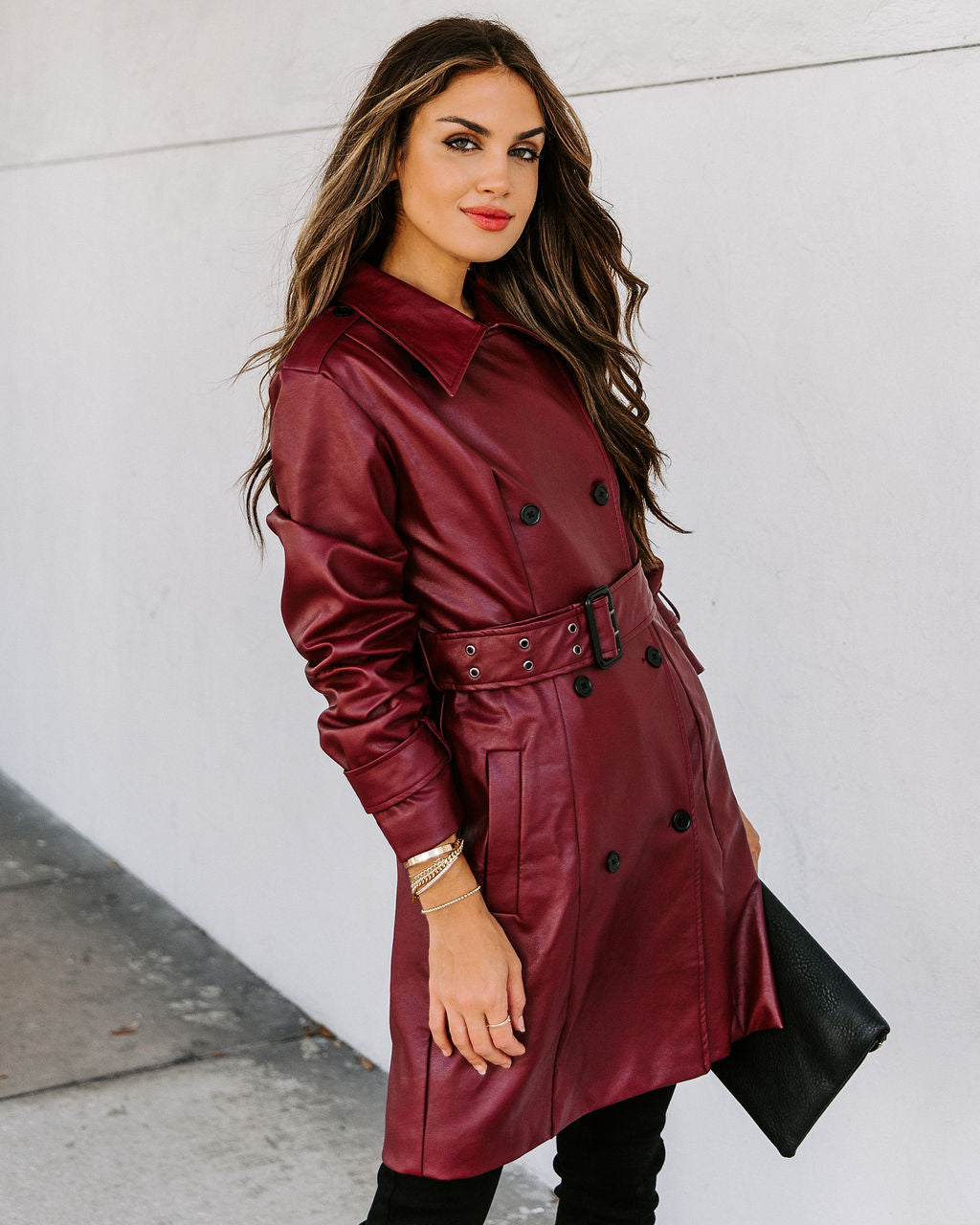 Valentin Pocketed Faux Leather Trench Coat - FINAL SALE ON T-001