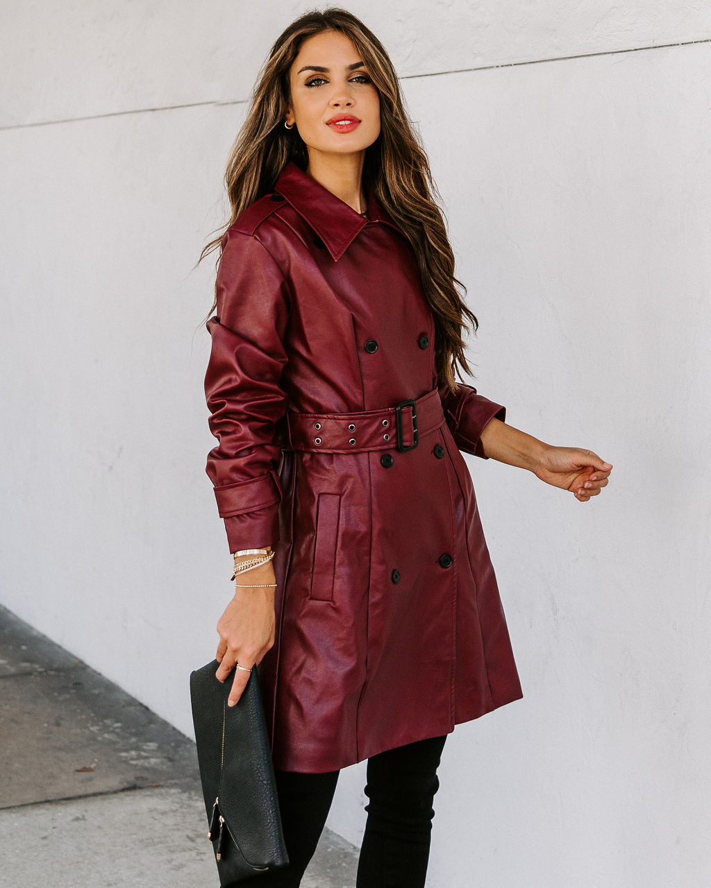 Valentin Pocketed Faux Leather Trench Coat - FINAL SALE ON T-001