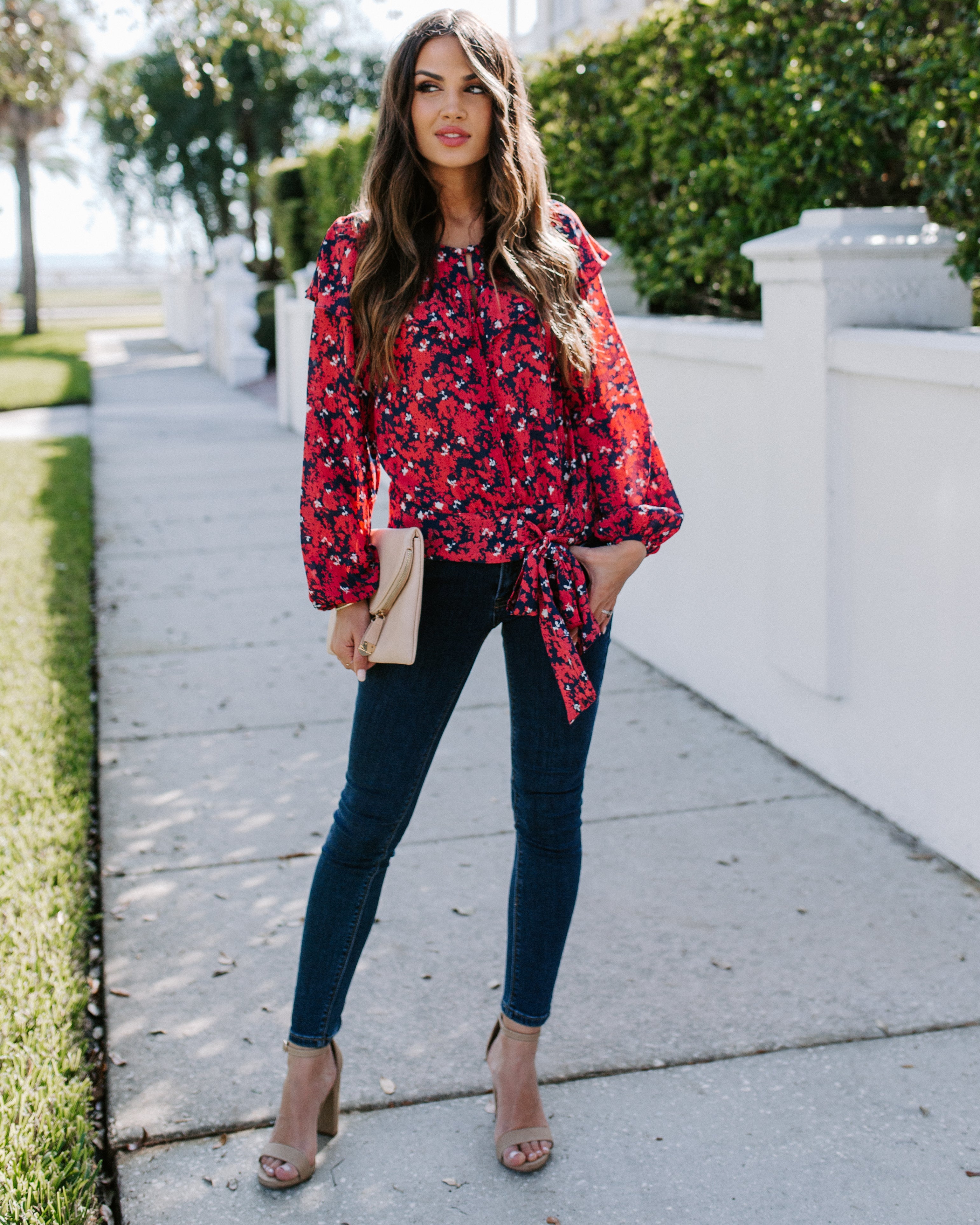 Special Delivery Floral Ruffle Tie Blouse Ins Street